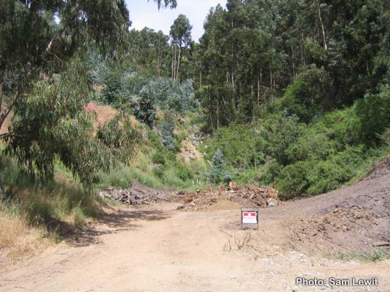 skylinetunnel
Here is the current day shot of the location of the original tunnel from Alameda - Contra Costa counties. Taken 5/17/04. The sign says "No Trespassing. Violators Will be Prosecuted". Take a good look at this area including the plaque as it's hig
